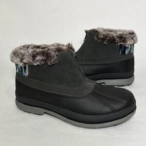 Propet Boots Womens 9 Black Rubber Waterproof Faux Fur Lined Zip Up Pull On